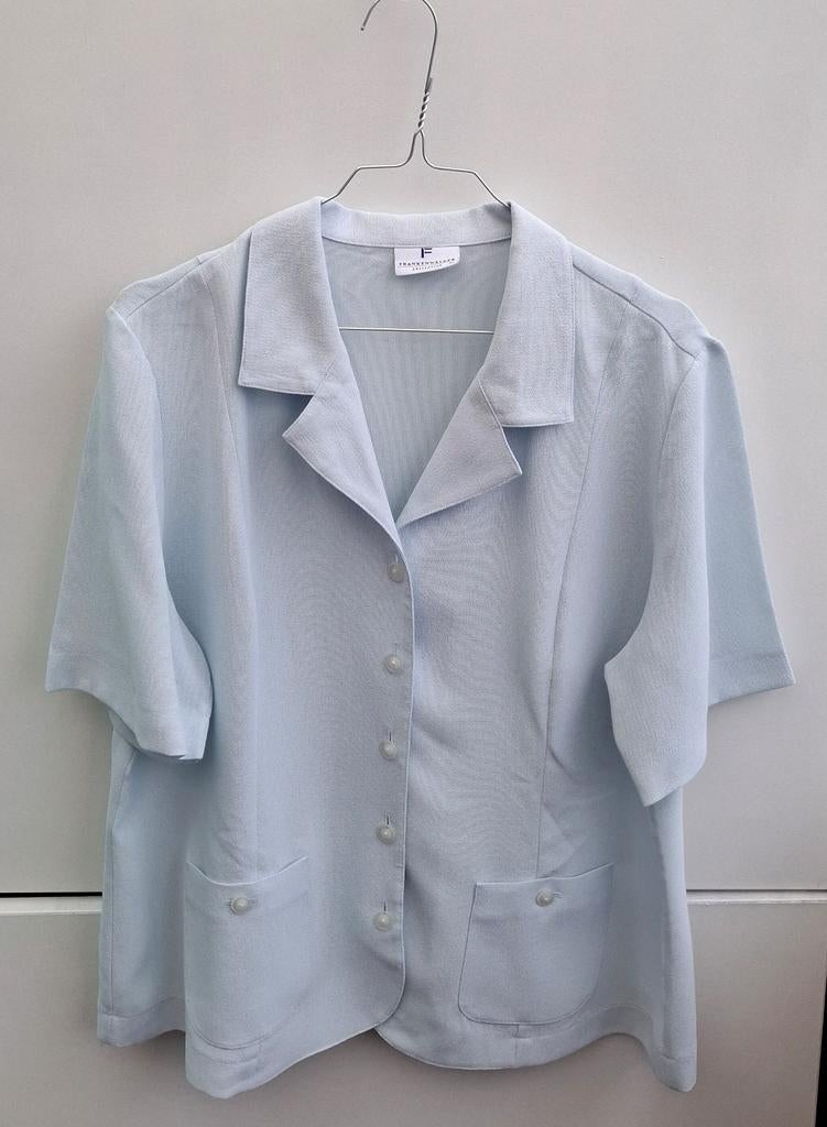 Vintage blouse, maat 42/XL - lichtblauw - v-hals -  90's, Blauw, Maat 42/44 (L), Onbekend, Ophalen of Verzenden