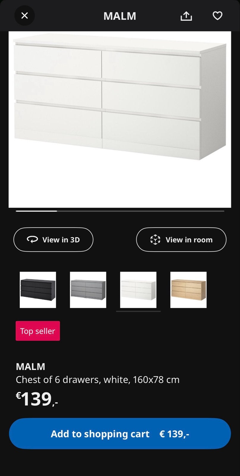 IKEA MALM ladekast wit, 6 lades, 160x78 cm, Ophalen, Gebruikt, 5 laden of meer, 150 tot 200 cm