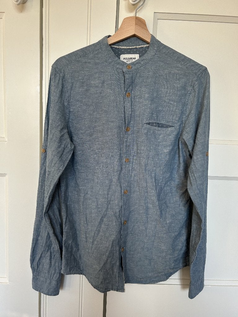 Overhemd Pull & Bear - mt S, Ophalen of Verzenden, Zo goed als nieuw, Blauw, Halswijdte 38 (S) of kleiner