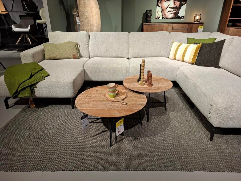 Showroommodel Salontafelsset (2 stuks) Sawa teakhout, Huis en Inrichting, Tafels | Salontafels, Ophalen, 50 tot 100 cm, Teakhout
