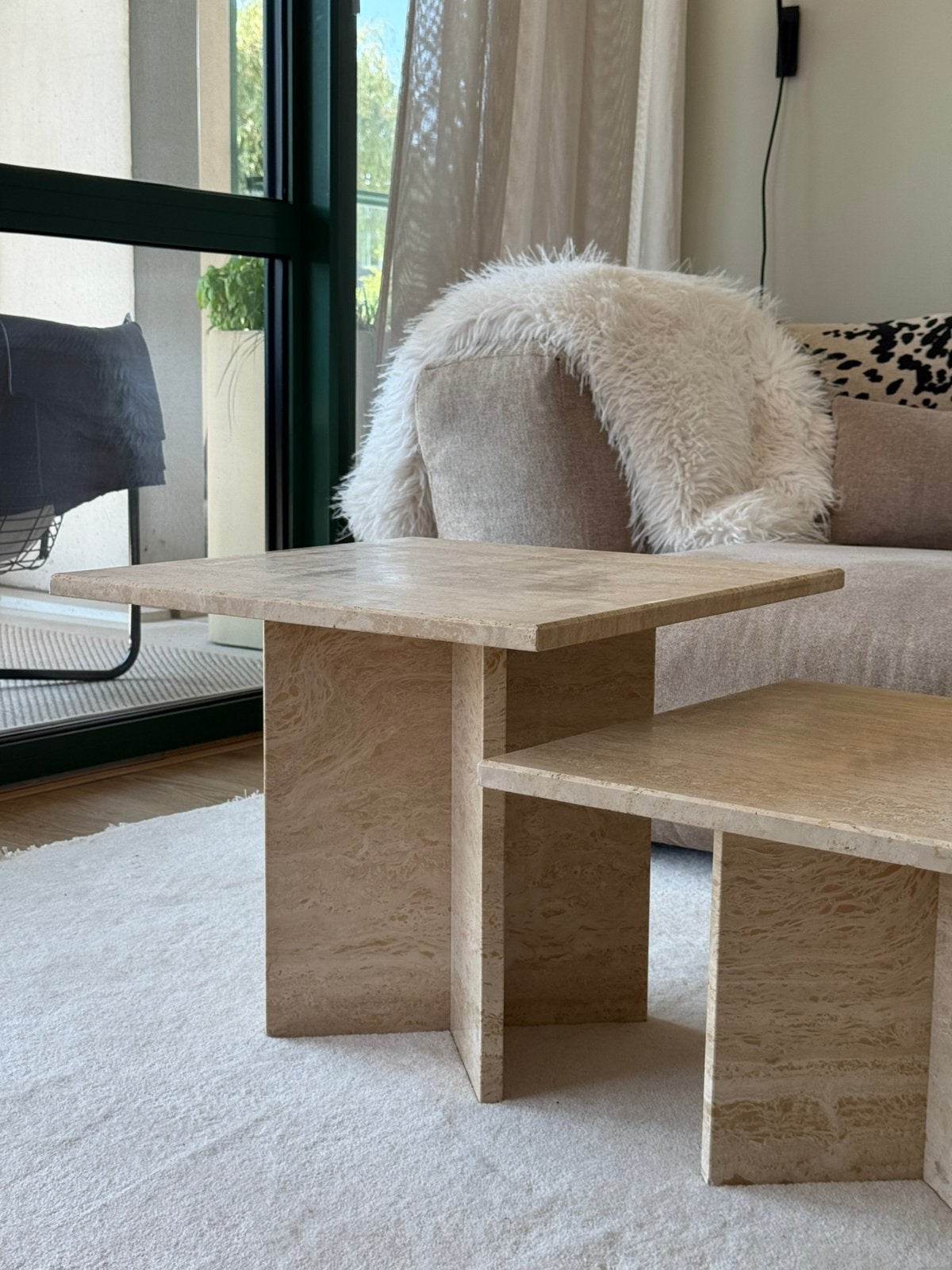 Travertin Salontafel, Huis en Inrichting, Tafels | Salontafels, Ophalen, 50 tot 100 cm, Vierkant, 50 tot 100 cm