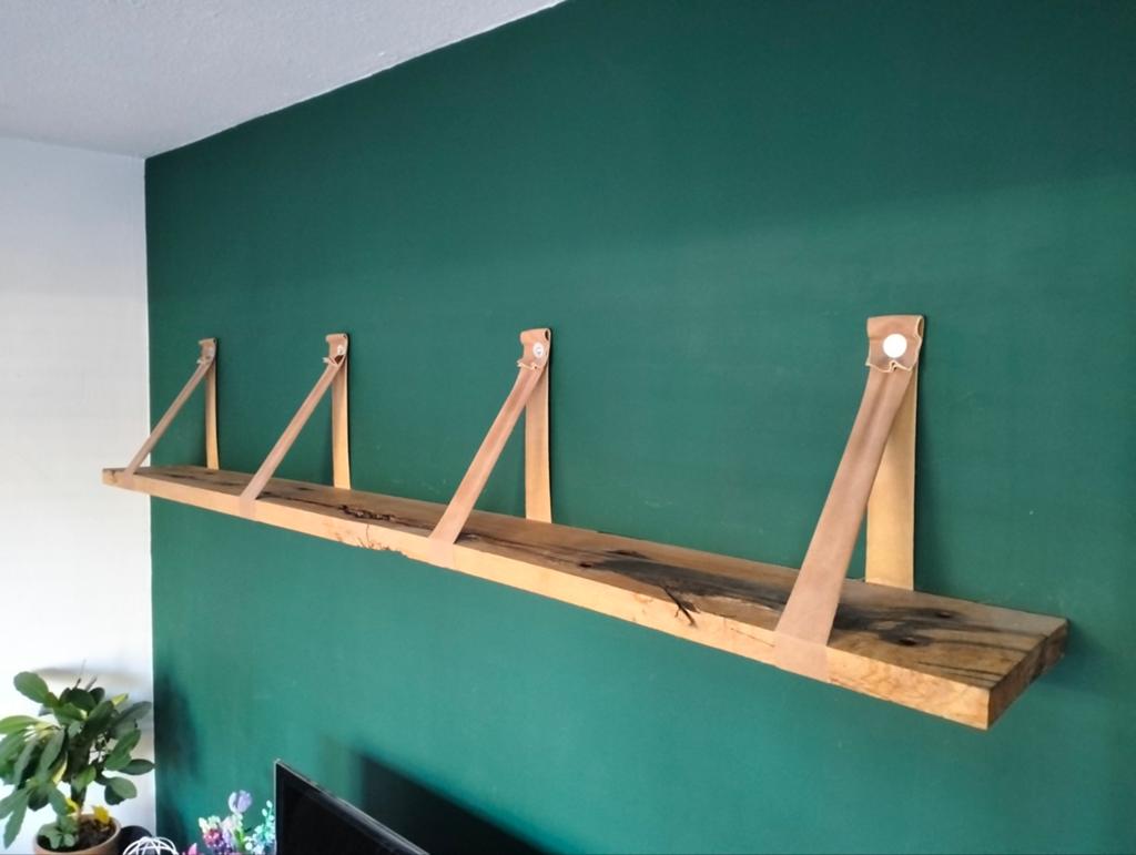Eiken spoordelen plank met leren plankdragers, Ophalen, Nieuw
