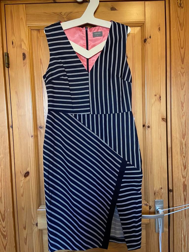 Jurk blauw gestreept Oasis oto 47 lengte 105 40, Maat 38/40 (M), Blauw, Ophalen of Verzenden, Zo goed als nieuw