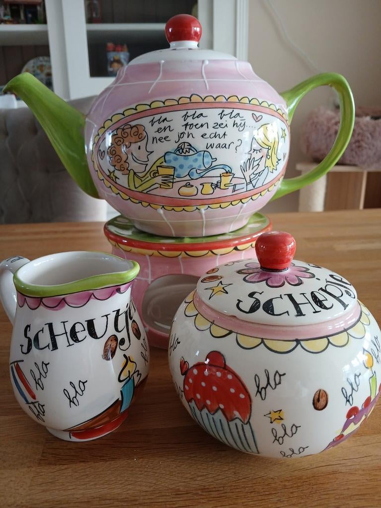 Blond Amsterdam theepot met melk en suiker potje., Huis en Inrichting, Keuken | Servies, Ophalen of Verzenden