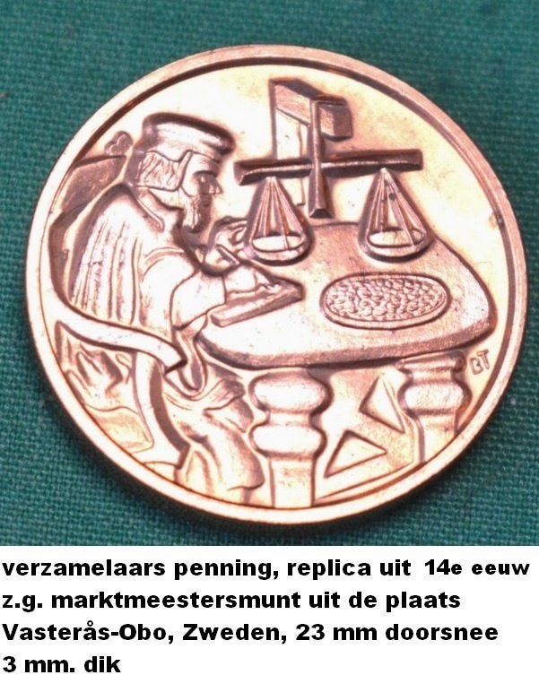 replica penning, marktmeesters penning 14e eeuw, Ophalen of Verzenden, Overige materialen, Buitenland