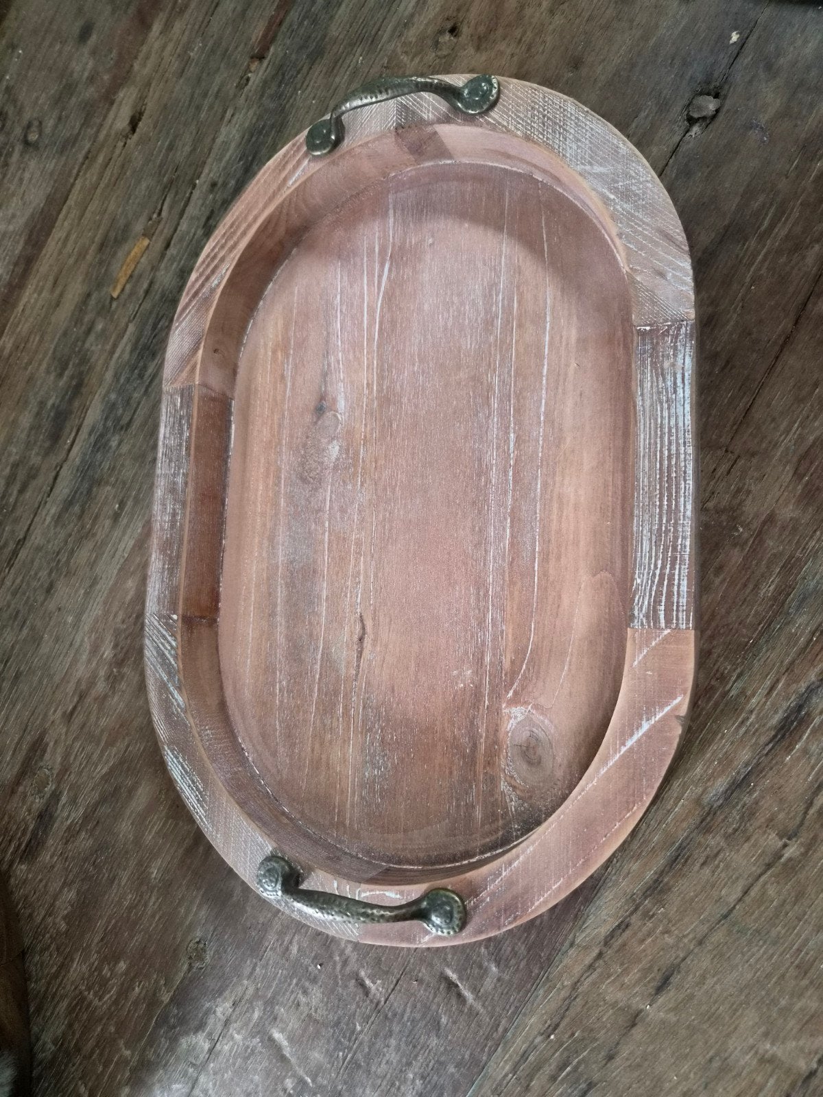 Mooi ovaal houten dienblad met handvatten, Ophalen of Verzenden, Zo goed als nieuw, Dienblad, Met handvatten