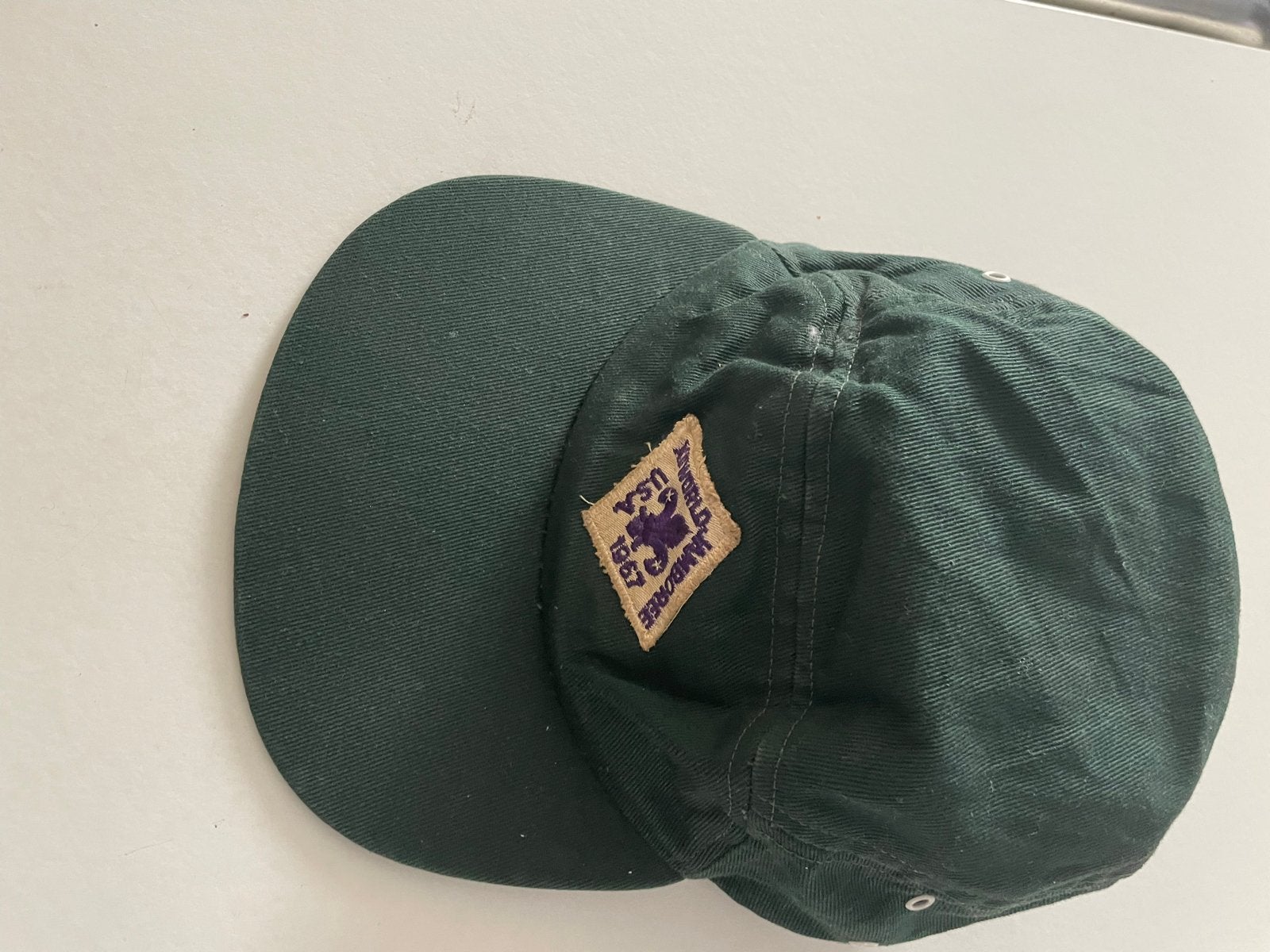 Vintage Groene Pet met World Jamboree USA 1967 Patch, Verzamelen, Scouting, Ophalen of Verzenden