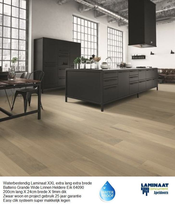 79,65m2 Waterbestendig laminaat Grande Wide Heldere Eik, Waterbestendig Laminaat natuur eiken kleur 9mm dik, 75 m² of meer, Ophalen of Verzenden