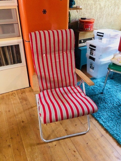 Vintage tuinstoel met heerlijk dik kussen, Tuin en Terras, Ophalen, Gebruikt, Metaal, Inklapbaar