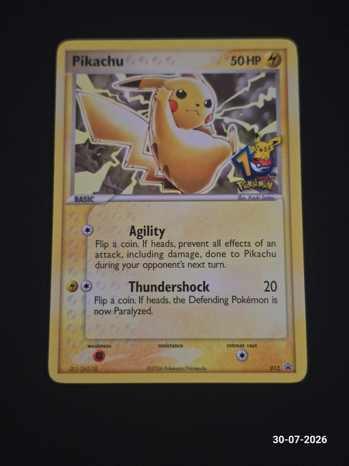 Pikachu 10th Anniversary Pokémon kaart (2006), Ophalen, Zo goed als nieuw, Losse kaart