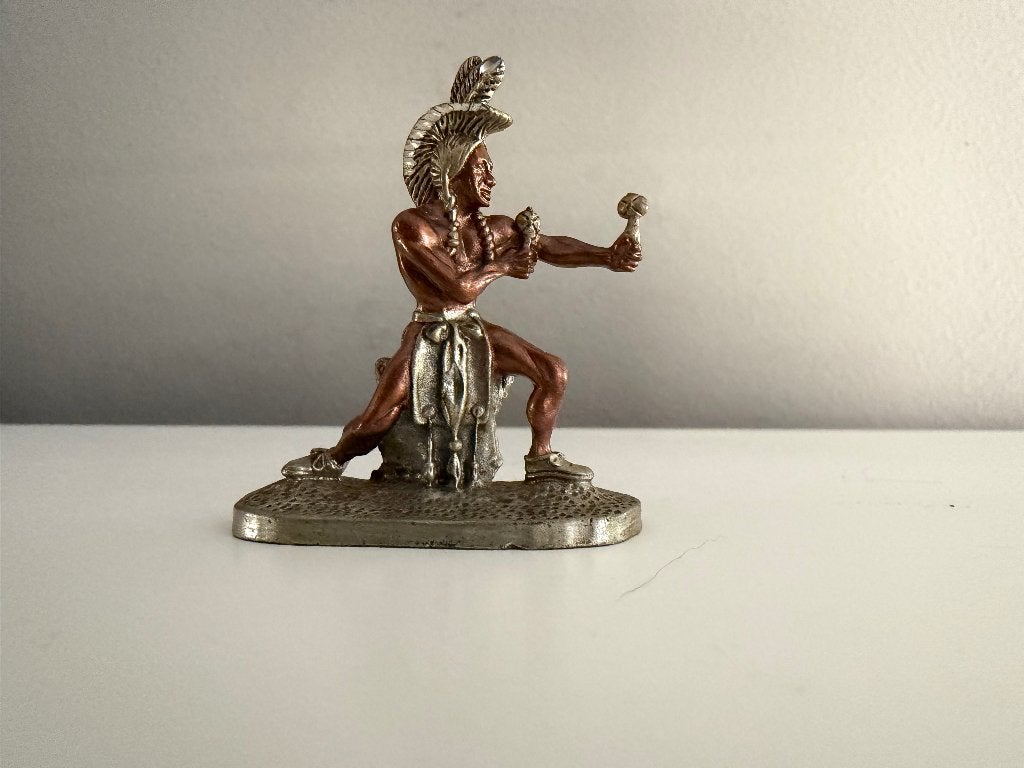 Vintage Miniatuur Beeldje Inheemse Krijger (Tin & Koper), Ophalen of Verzenden, Zo goed als nieuw, Mens