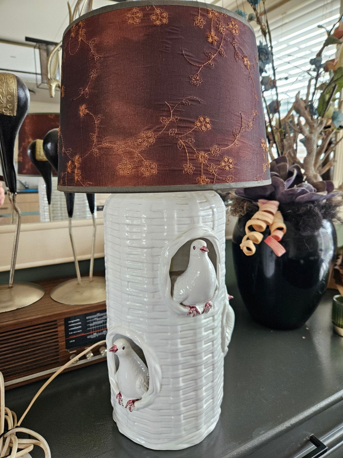 Unieke tafellamp met duiven, Made in Italy, Huis en Inrichting, Gebruikt, Overige merken, Textiel, Met kap