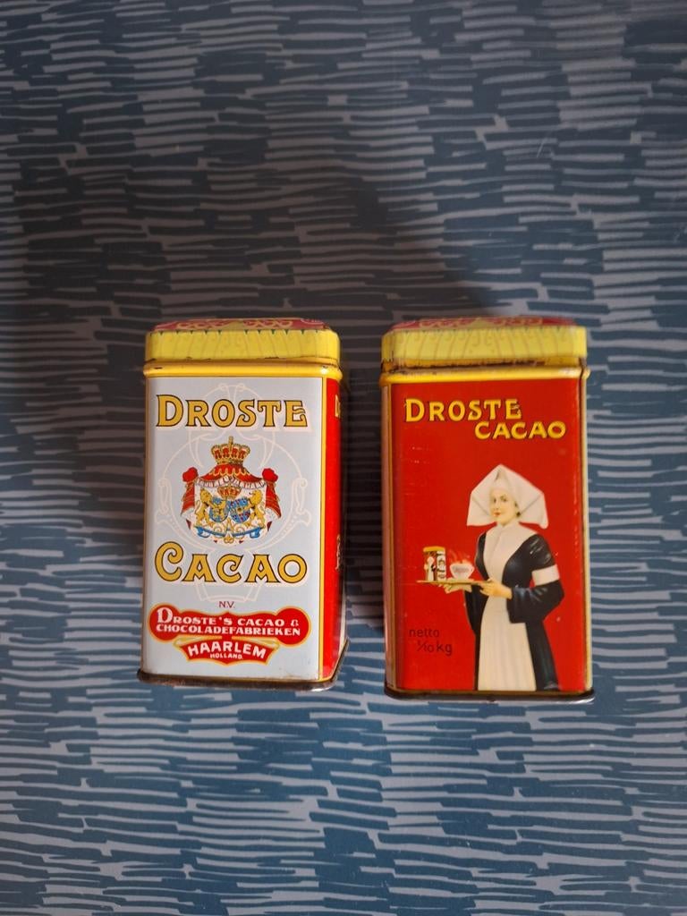 Vintage Droste Cacao blikjes - Set van 2, Verzamelen, Ophalen of Verzenden, Gebruikt, Overige, Droste