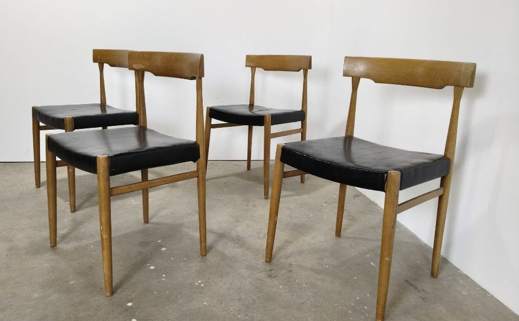 Vintage lederen eetkamerstoelen, Gebruikt, Bruin, Onbekend, Leer
