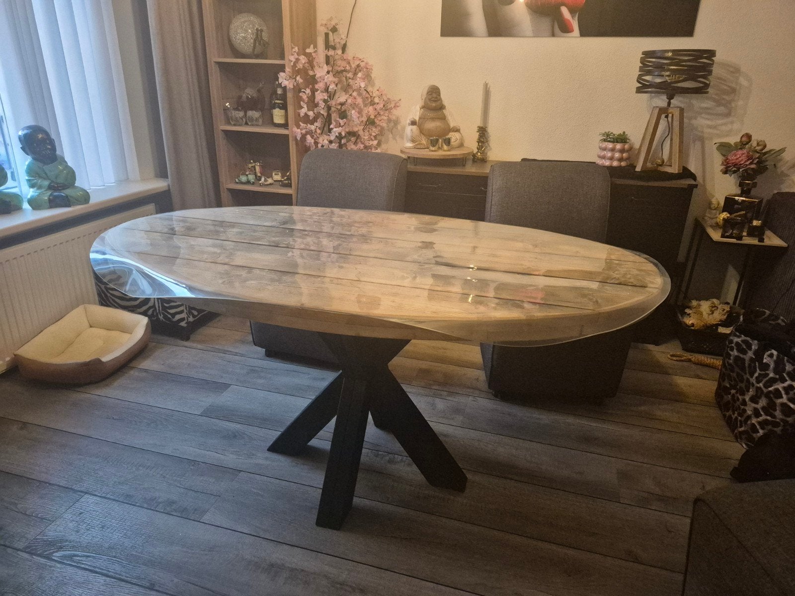 Mooie Ovalen gebeitst grenen tafel, Ophalen, 50 tot 100 cm, Zo goed als nieuw, 150 tot 200 cm