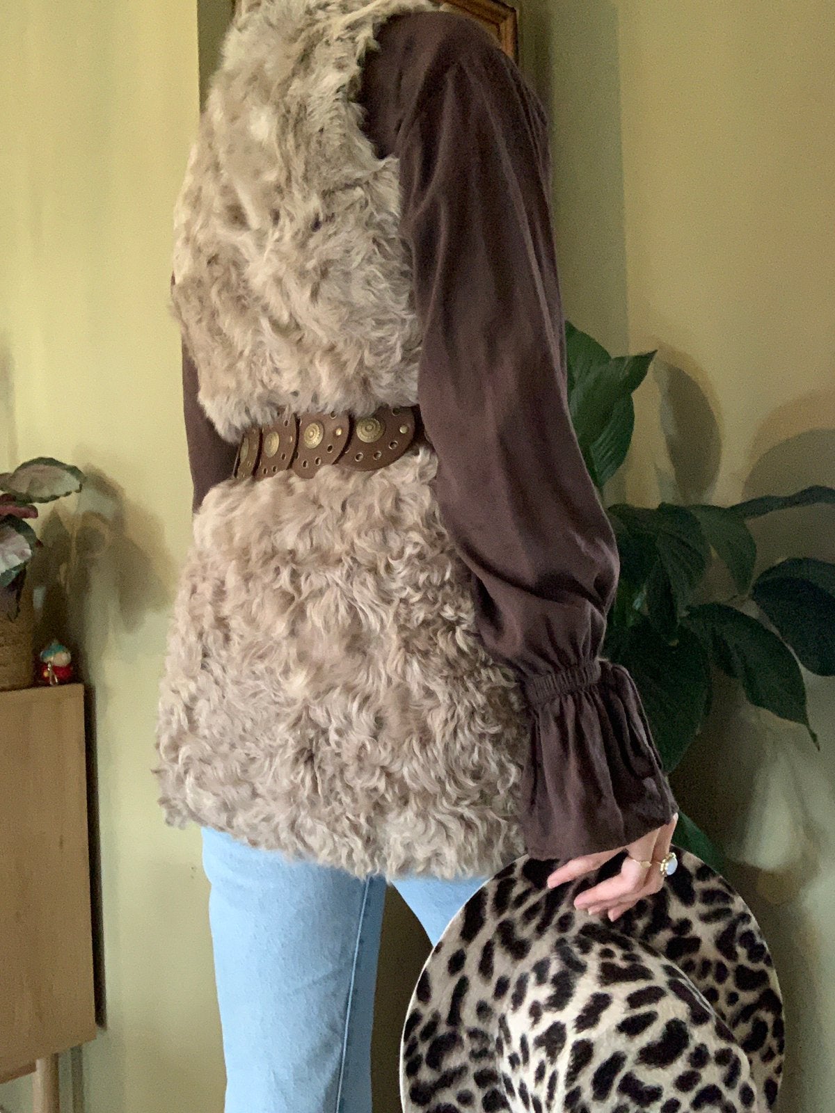 Vintage schapenvacht gilet M L, Maat 38/40 (M), -, Beige, -