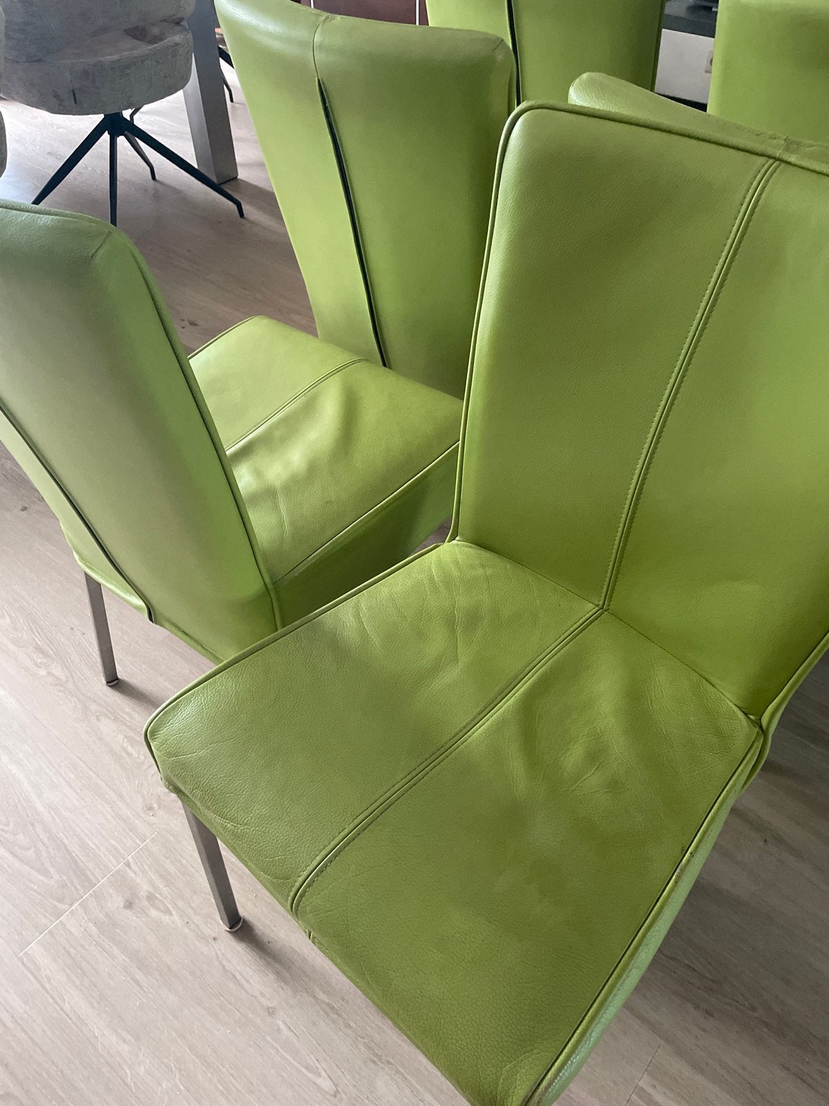 8 lederen eettafelstoelen - Groen, Gebruikt, Overige kleuren, Leer, Ophalen of Verzenden