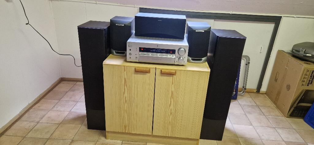 Sony STR-DB870 QS/S AV-receiver Zilver met Speakerset, Ophalen, Gebruikt, 60 tot 120 watt, Complete surroundset