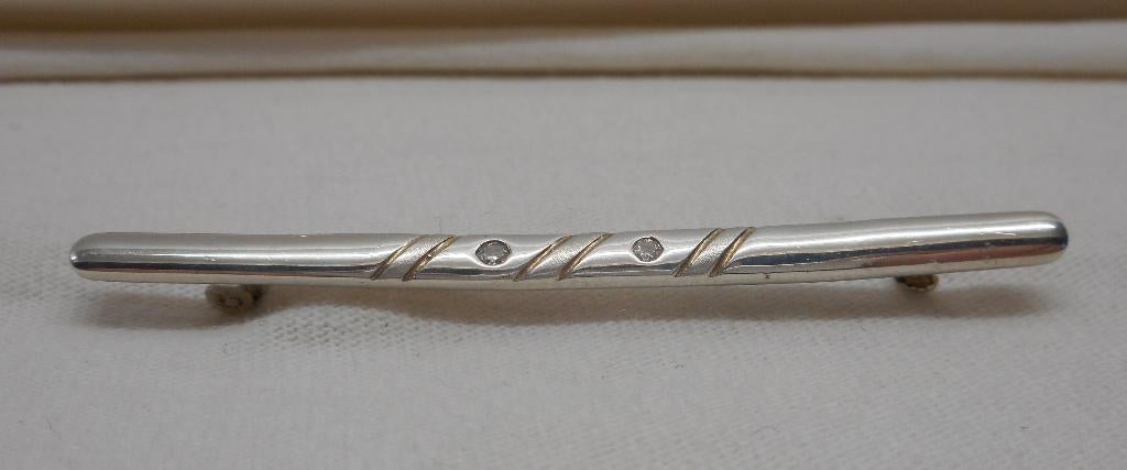 Zilveren modernist broche Teka met steentjes nr.283, 4 tot 7 cm, Verzenden, Zo goed als nieuw, Zilver