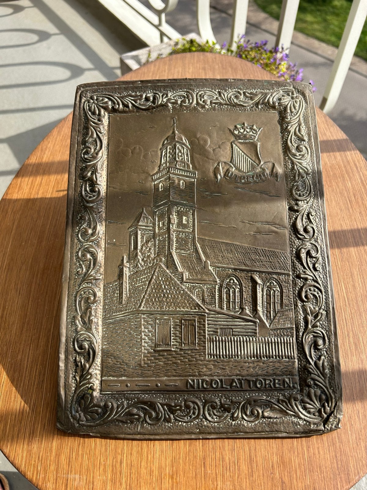 Antiek Koperen Reliëf Nicolaïkerk Utrecht, Antiek en Kunst, Ophalen, Koper