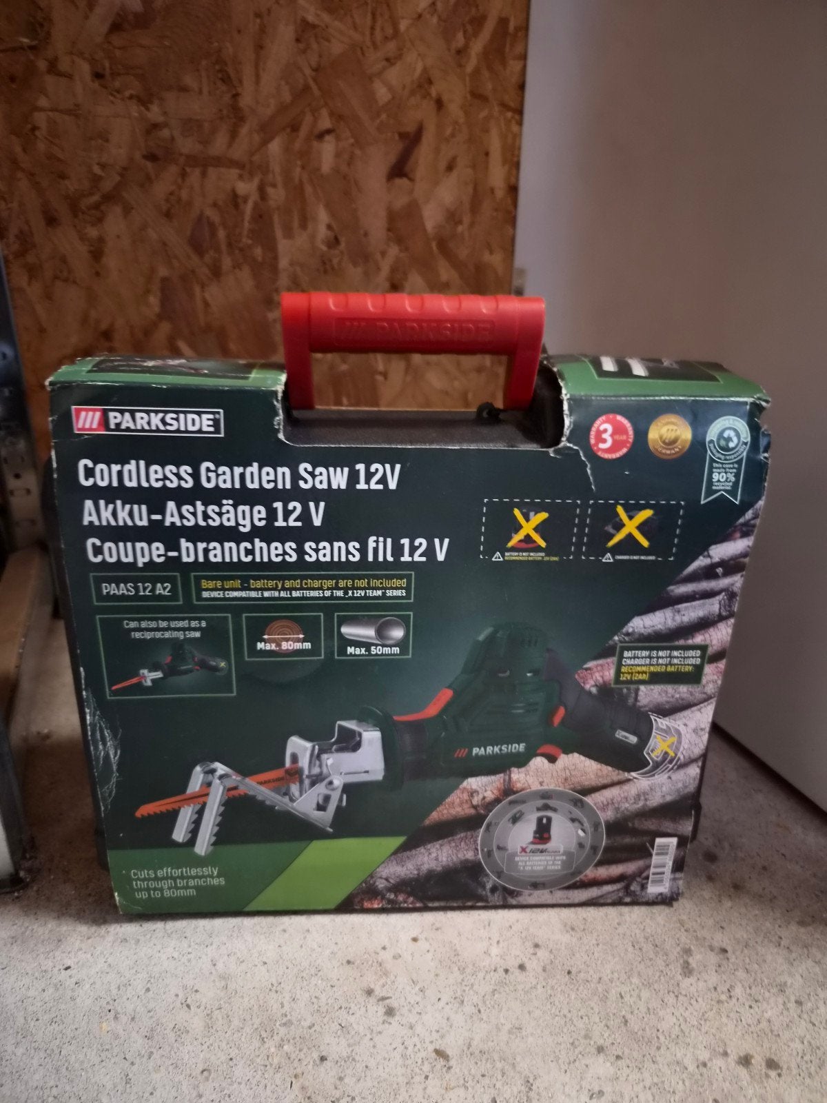 Parkside Accu-Astzaag 12V - Snoerloze Tuinzaag PAAS 12 A2, Ophalen, Zo goed als nieuw, 50 mm of meer, Parkside