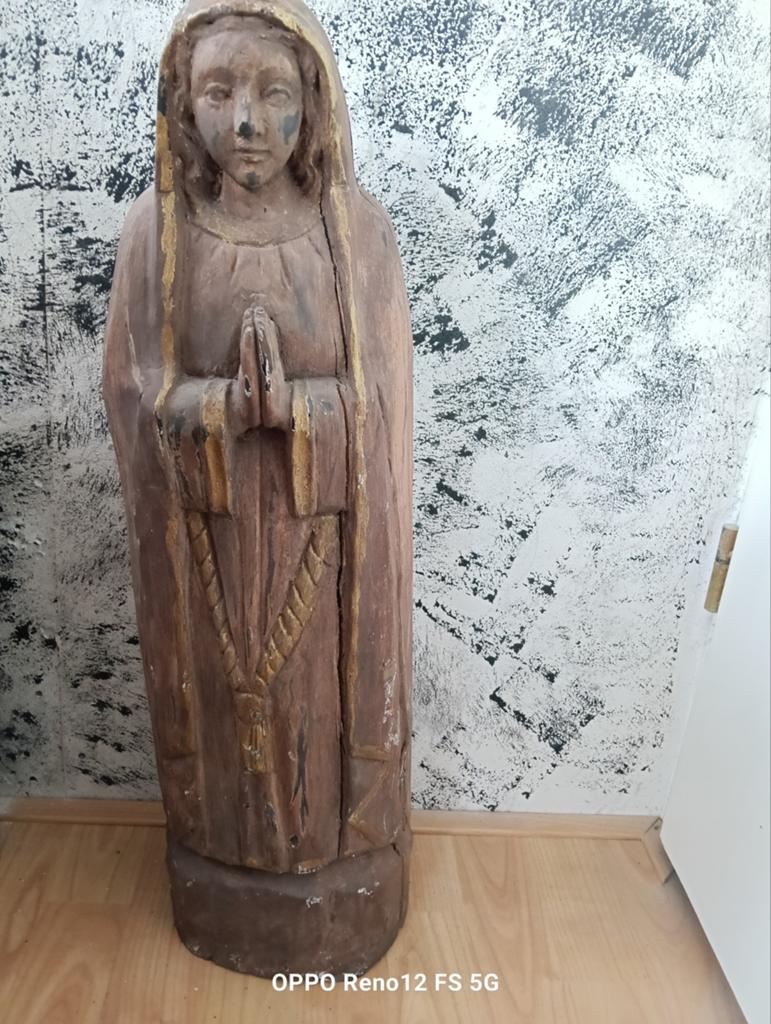 Antiek houten Mariabeeld - Handgesneden, Antiek en Kunst, Antiek | Religie, Ophalen of Verzenden