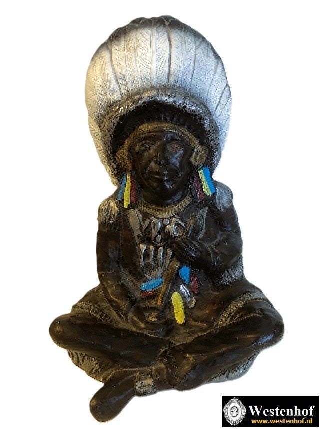 Vintage - groot Indiaanse man beeld donkerbruin verzameling, Verzenden, Art deco, Gips, 20 - 50 cm