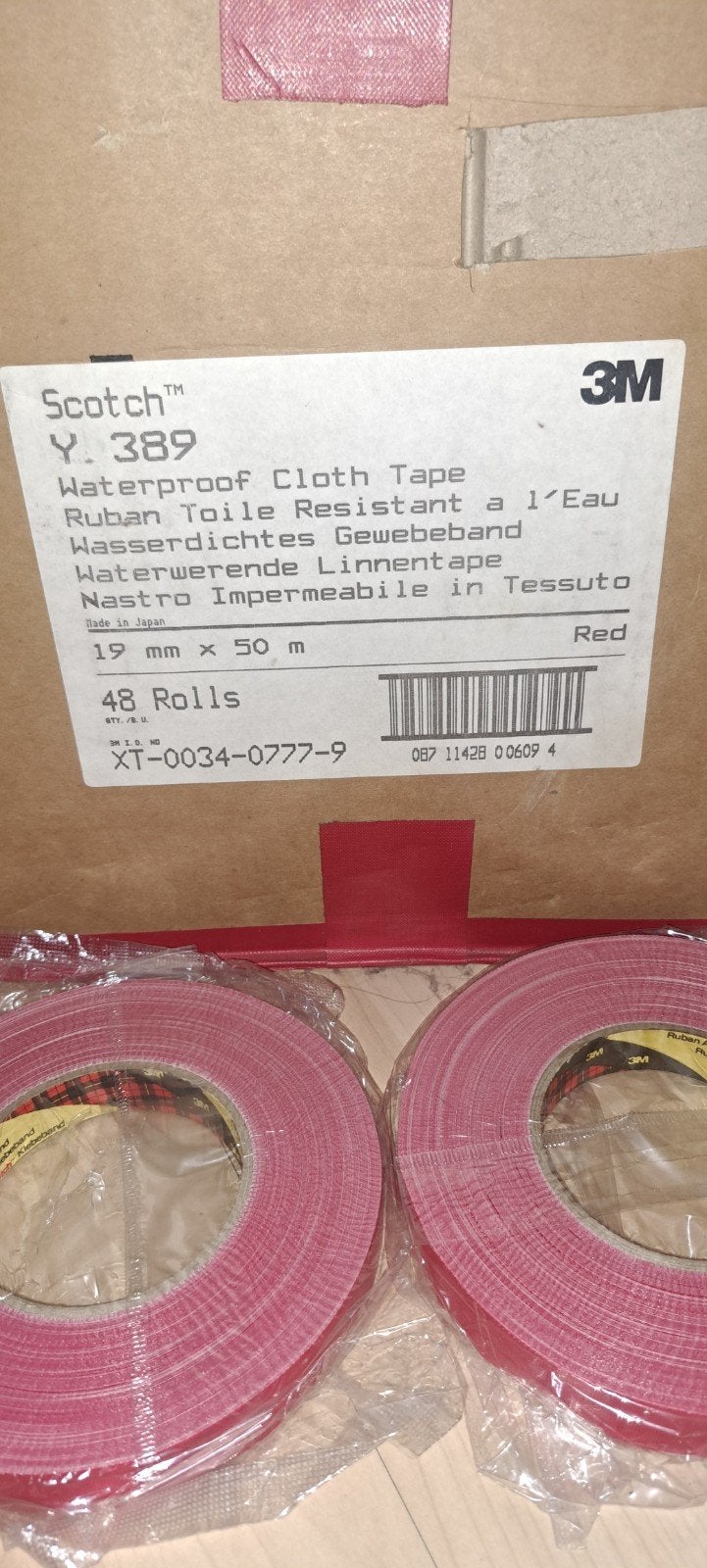 3M Scotch Y 389 Waterdichte Linnen Tape Rood 19 mm - 48 Rol, Ophalen, Nieuw, Overige materialen