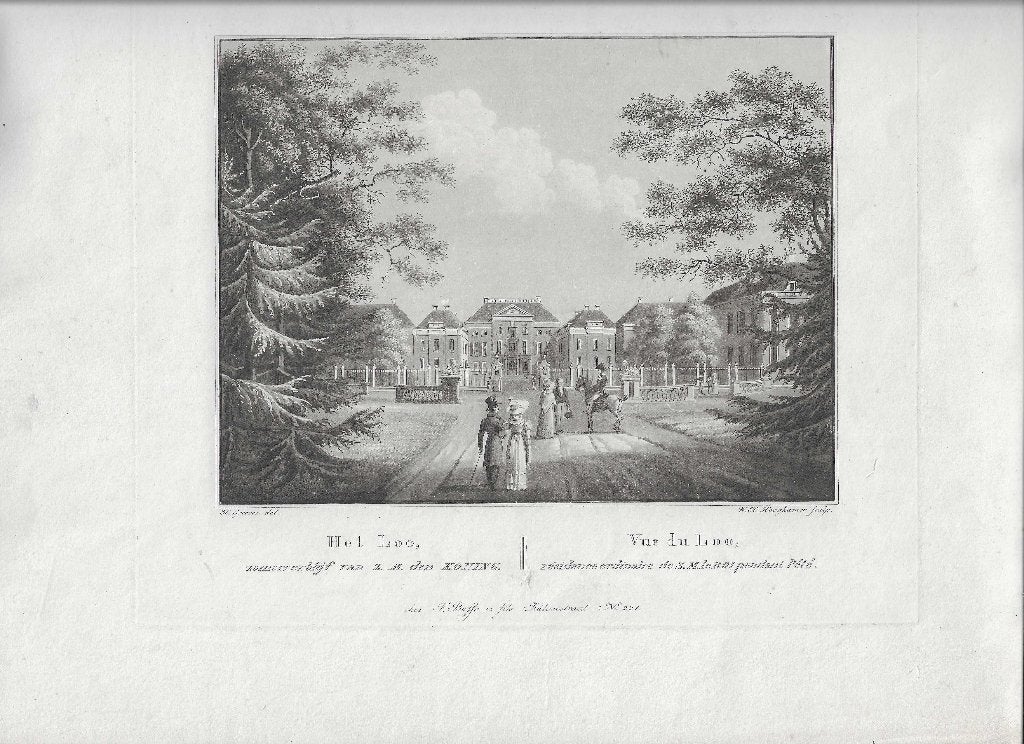 Het Loo zomerverblijf van Z.M. de Koning Litho Aquatint 1825, 1800 - 1899, 17 cm, Architectuur, Ophalen of Verzenden