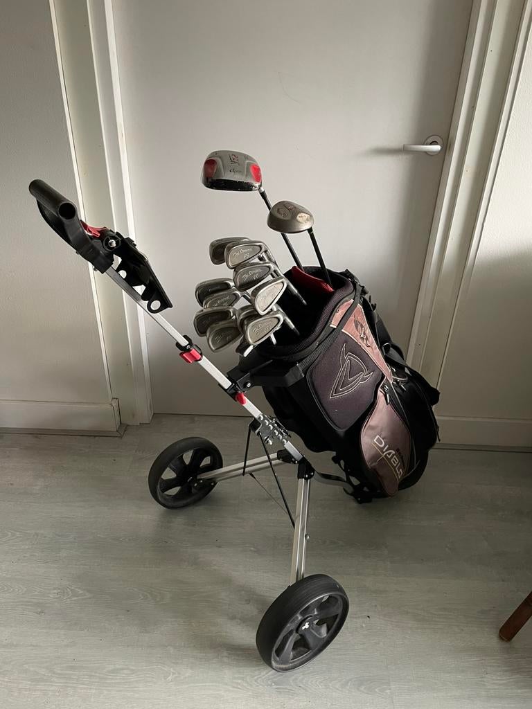 Heren GOLFSET met tas en trolley, rechtshandig, Ophalen, Zo goed als nieuw, Set