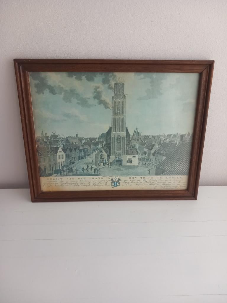 Oude antieke litho / prent van Zwolle  peperbus  (brand), Antiek en Kunst, Ophalen of Verzenden