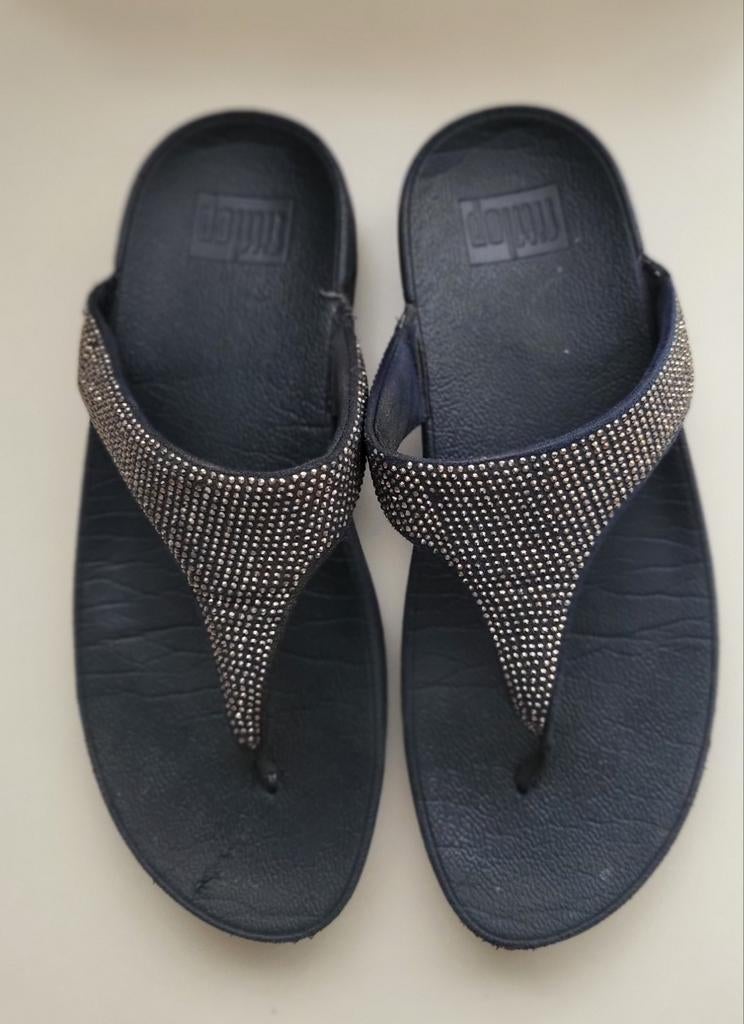 Fitflop slippers met glinstersteentjes, blauw, maat 39, Ophalen of Verzenden, Gedragen, Blauw