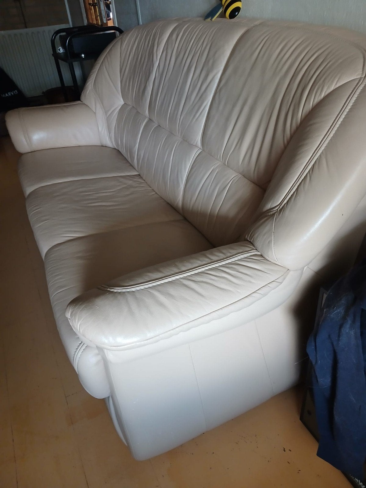Mooie beige lederen bank - 190x90 cm - Gratis af te halen, Ophalen, 150 tot 200 cm, Driepersoons, Zo goed als nieuw