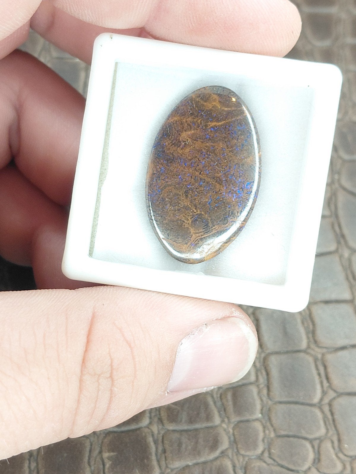 Ovale boulder opaal cabochon mey blauwe gloed, Ophalen of Verzenden, Nieuw