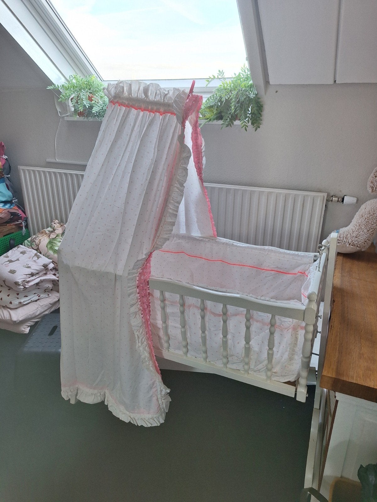 wieg bekleding, wit en roze, Ophalen of Verzenden, Wieg