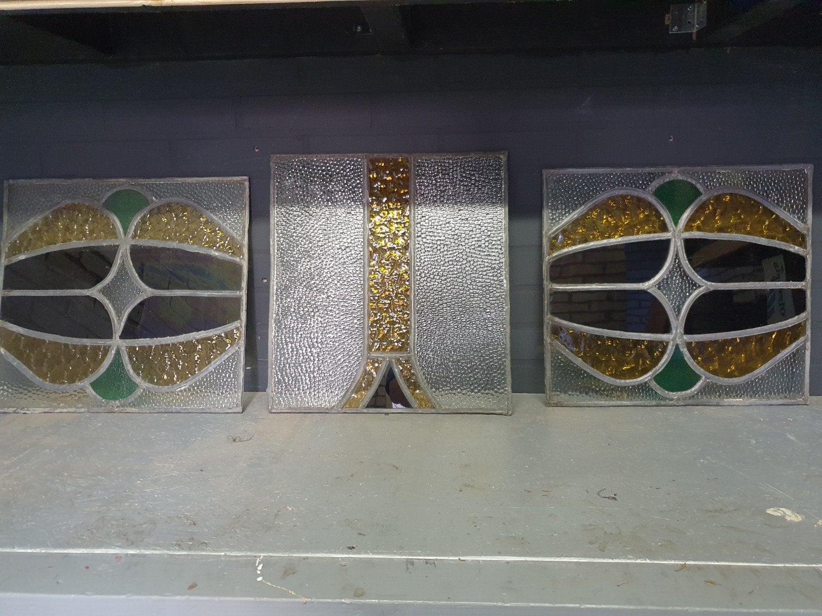 Set van 3 glas in lood panelen, Ophalen, Gebruikt, Minder dan 80 cm, Glasplaat