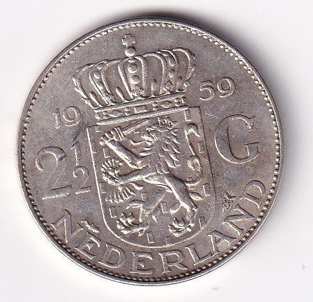 2 1/2 Gulden 1959 Zeer Netjes met Patina, Koningin Juliana, Verzenden, Zilver, Losse munt