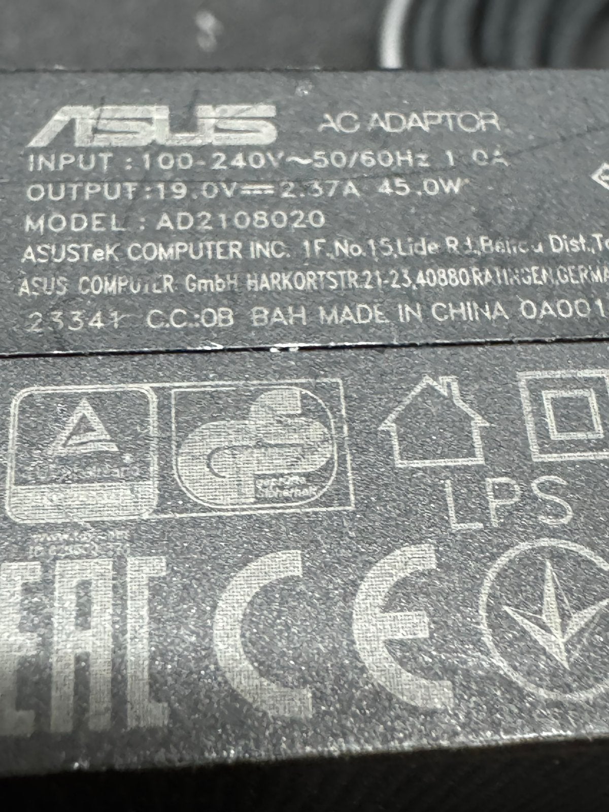 ASUS AC Adapter Oplader 19V 2.37A 45W (Model AD2108020), Computers en Software, Laptop-opladers, Gebruikt, Ophalen of Verzenden