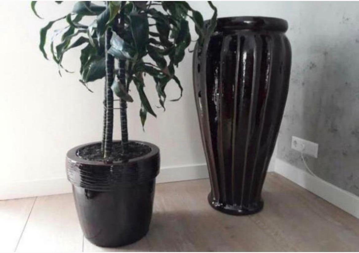 Geglazuurde vintage unieke vazen terracotta bloempotten, 25 tot 40 cm, Ophalen of Verzenden, Zo goed als nieuw, Balkon