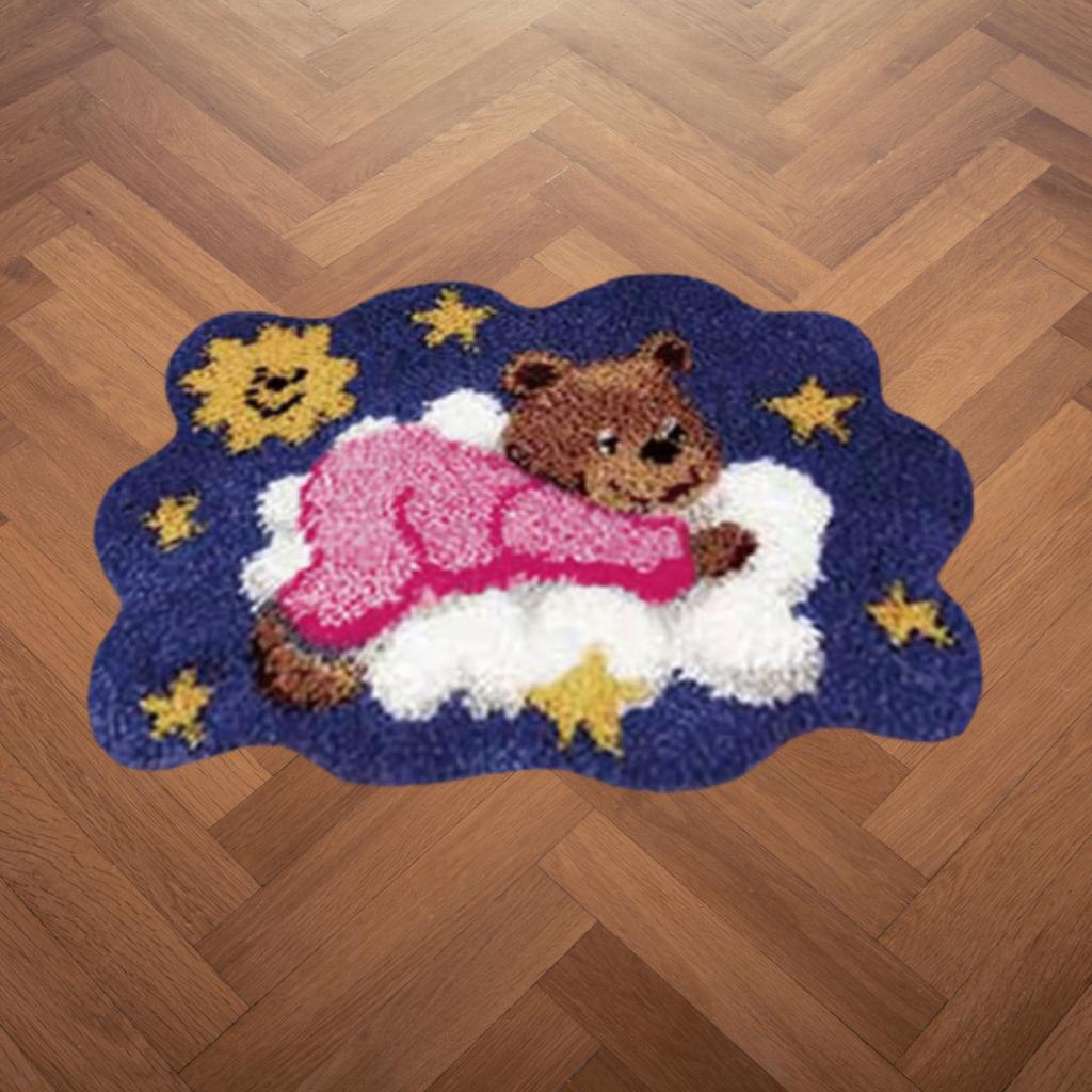 Smyrna, latch hook mat, Beer op wolk roze, DIY kit, Zelf mak, Hobby en Vrije tijd, Knutselen, F, F, Nieuw, Ophalen of Verzenden