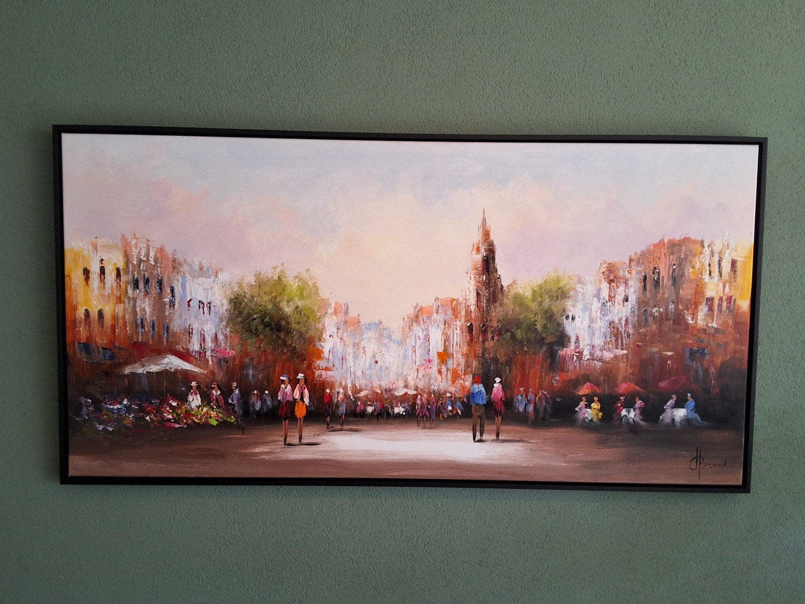 Schilderij Henri Brand - Stadsgezicht met zwarte baklijst, Ophalen