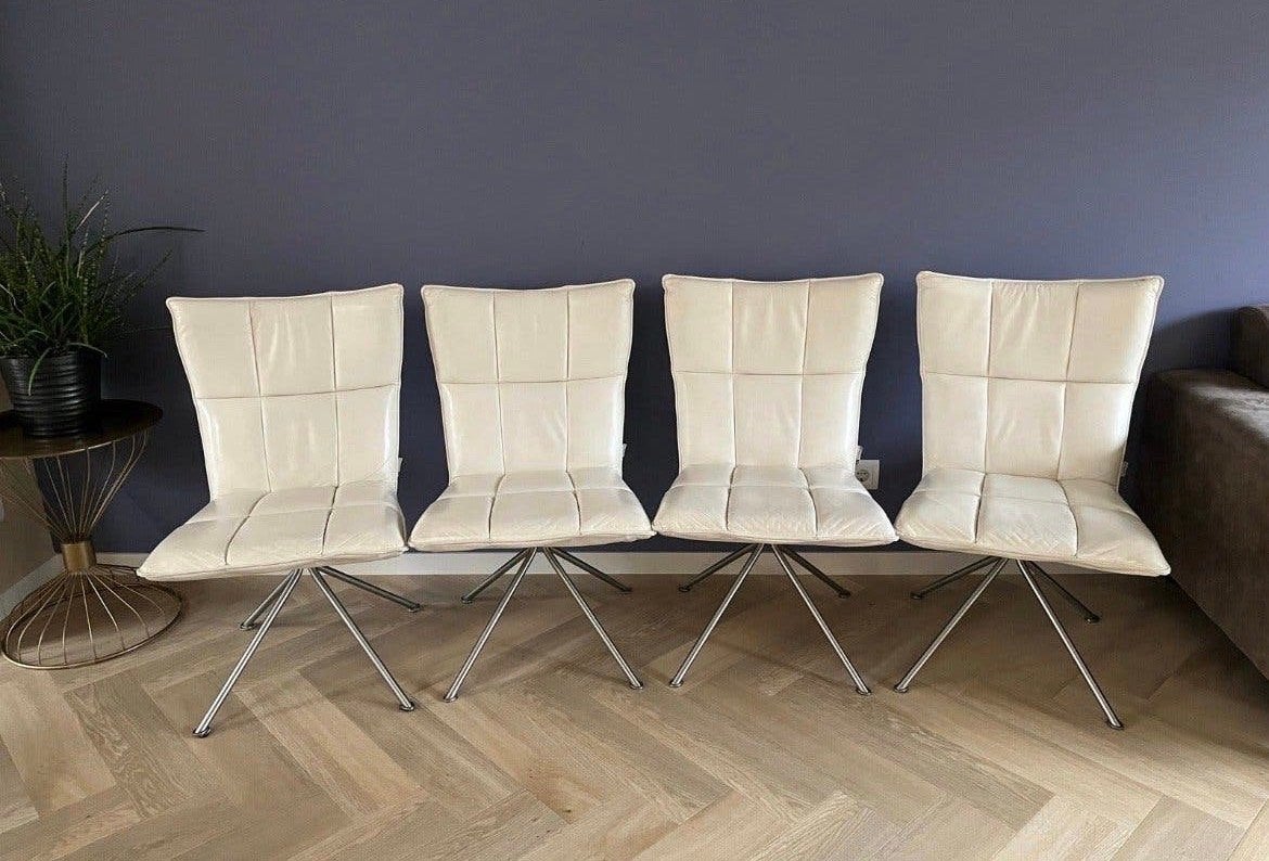 Set van 4 witte leren stoelen met kleine gebruikssporen, Ophalen, Gebruikt, Wit, Leer