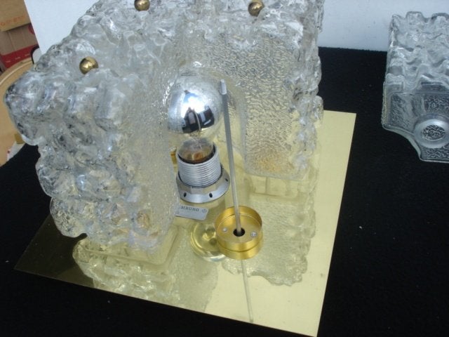 Vintage HILLEBRAND ICE GLASS plafonniere jaren 60, Gebruikt, Glas, 26 cm, Goud