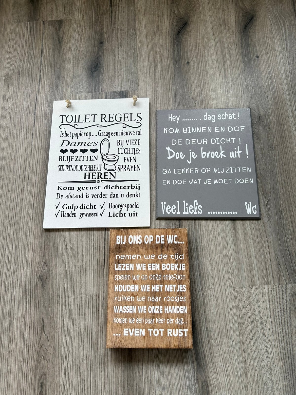 3 Spreukenborden voor op de WC, Huis en Inrichting, Woonaccessoires | Tekstborden en Spreuken, Tekstbord, Ophalen of Verzenden