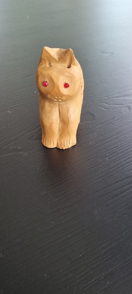Hout Snijwerk Poesje, Antiek en Kunst, Ophalen of Verzenden, Hout, Beeld, Overige onderwerpen