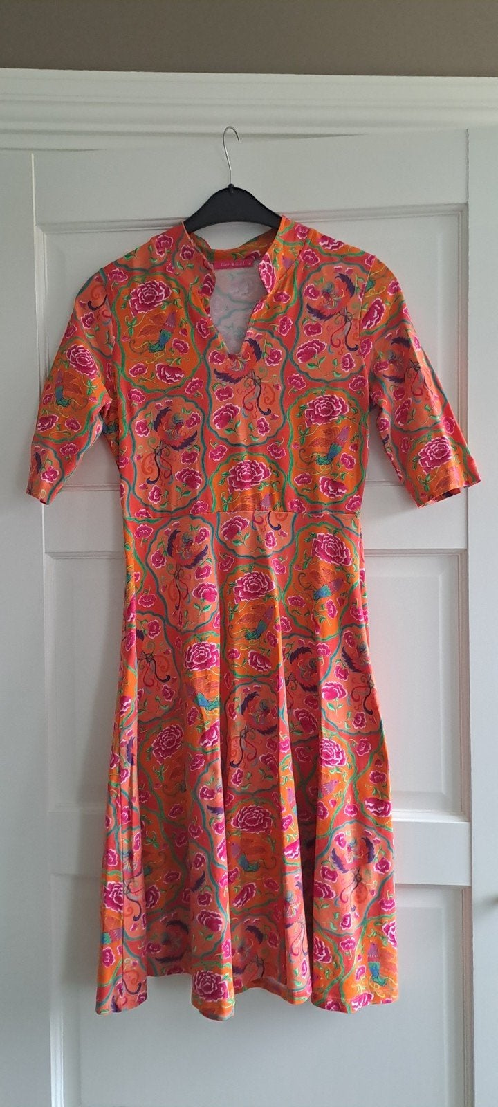 Alijn jurk in prachtige oranje tonen, driekwart mouw, Maat 38/40 (M), Oranje, Ophalen of Verzenden, Zo goed als nieuw
