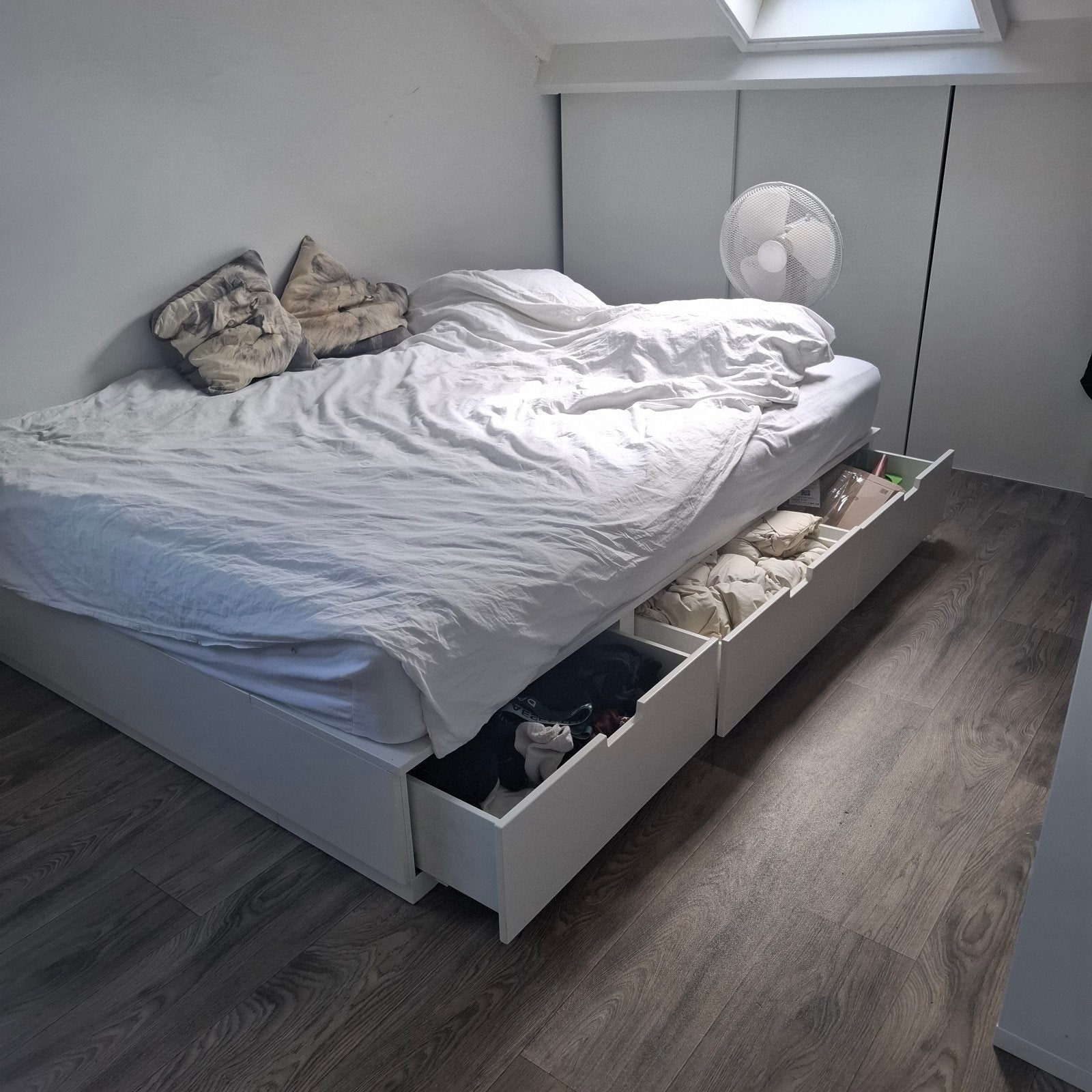 Ikea Nordli bedframe 140x200 incl. lattenbodem, Ophalen, Gebruikt, Wit, Tweepersoons