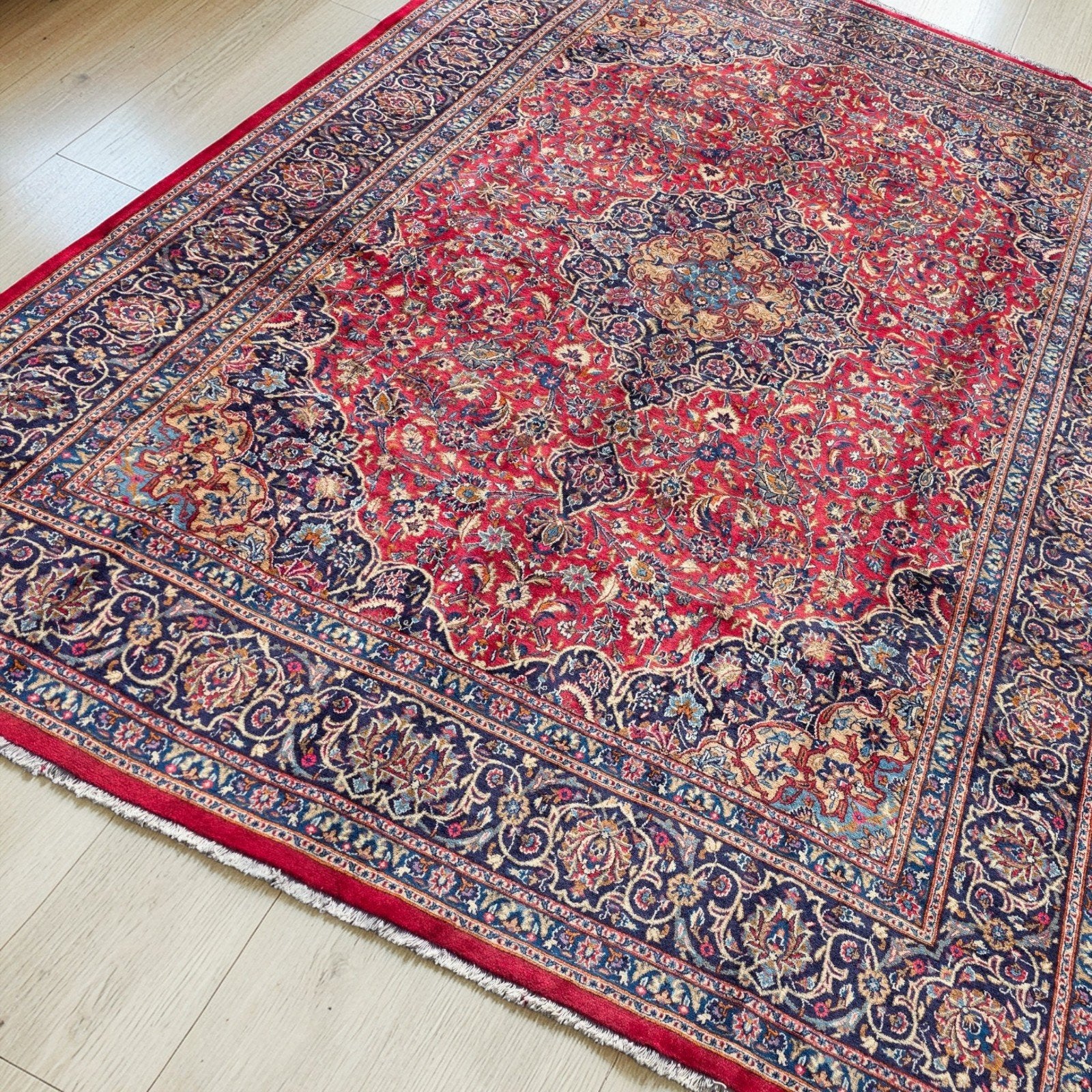 Handgeknoopt perzisch tapijt kashmar 395x300, Huis en Inrichting, Stoffering | Tapijten en Kleden, Info@SlatsAntiek.nl, Perzisch