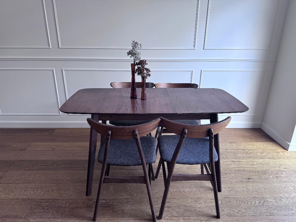 Eettafel uitschuifbaar en stoelen, Gebruikt, 100 tot 150 cm, Vier personen, Ovaal