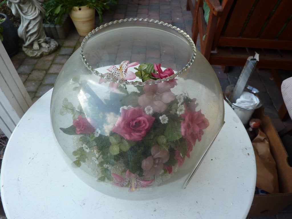 vintage glazen kom met decoratie, Antiek en Kunst, Ophalen of Verzenden